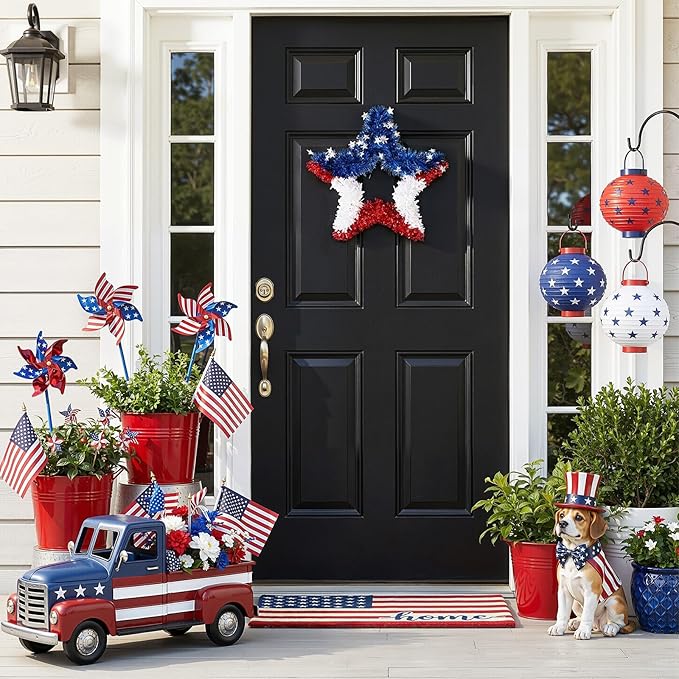 VeriNatural 4th of July Decorations - 19" Patriotic Red White and Blue Star Garland - Independence Day Tinsel Garland for Indoor Outdoor,Golf Cart, Party,Door and Wall Hanging Decor