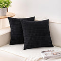 Aegero Pack of 2 Corduroy Decorative Throw Pillow Covers 16x16 Inch Soft Striped Pillow Covers Modern Farmhouse Home Decor for Sofa Living Room Couch Bed（Black）