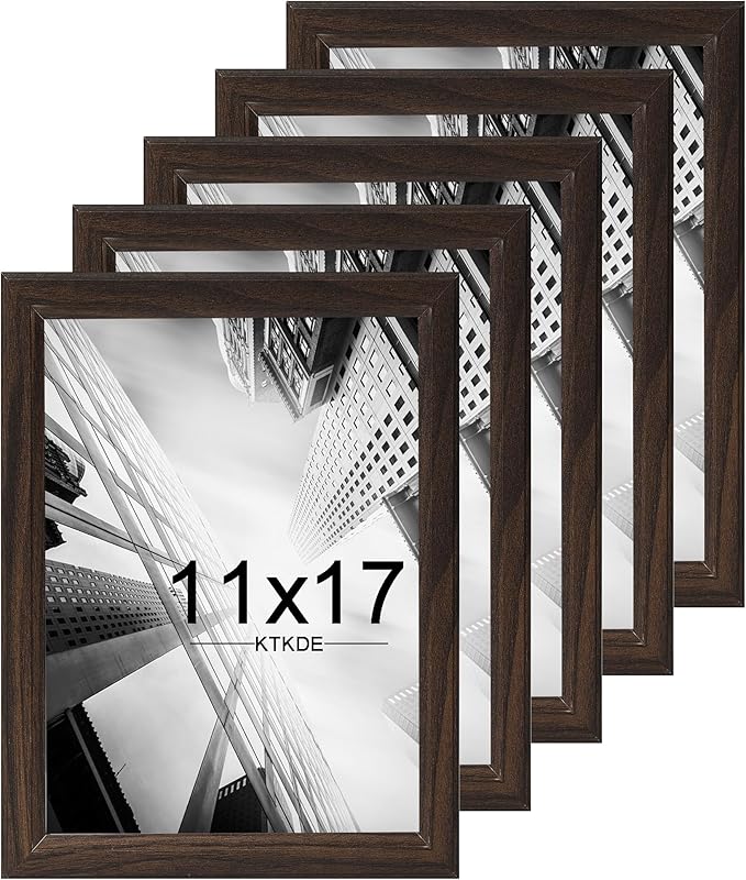 KTKDE 11x17 Picture Frame Set of 5, Wooden frames Walnut, Vertical & Horizontal Wall Hanging for Wall Display,Studio Gallery Photo Frame for Photos, Posters & Art Prints