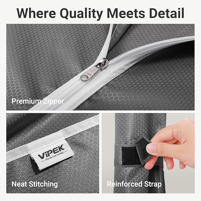VIPEK V5C Medium Covered Clothes Rack Heavy Duty Portable Closet Wardrobe, Freestanding White Clothing Rack with Grey Upgarded Polyester Cover, Adjustable Custom Closet Rack, 56.7" Lx15.7 Wx76.4 H