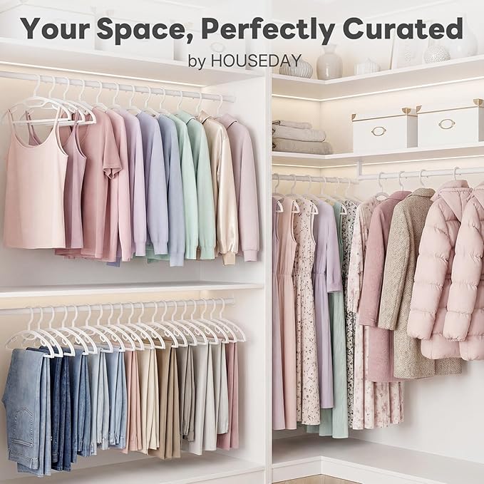 HOUSE DAY Plastic Clothes Hangers 36 Pack, Sweater Hangers No Shoulder Bump, Thick Heavy Duty Coat Hanger for Closet, White Wide Hanger with Non-Slip Hook for Sweaters, Suits, Dresses, Jackets, Pants