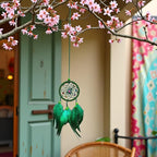 Green Small Dream Catcher with Feathers Wall Hanging Ornament Indian Style Decoration Wind Chimes for Car Home Wall Decor