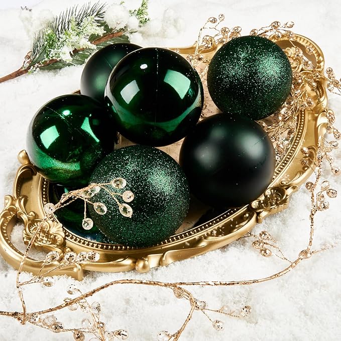 Emopeak 24Pcs Christmas Balls Ornaments for Xmas Christmas Tree - 4 Style Shatterproof Christmas Tree Decorations Hanging Ball for Holiday Wedding Party Decoration (Dark Green, 2.4"/6.2CM)