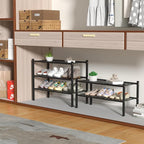 3 Tier Bamboo Shoe Rack for Closet Free Standing Wood Shoe Shelf Storage Organizer for Entryway Small Space Stackable 27"x11"x20" (Black)