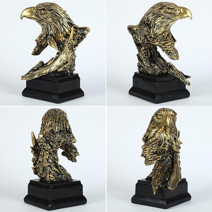 H&W Golden Bald Eagle Figurines - The USA's National Emblem - Resin Statue Decoration for Home/Study/Living Room, Great Collectible Figurines, Best Gift for The Man, Golden (HH17-D4)