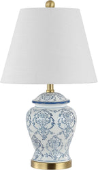 JONATHAN Y 22.25" Blue/White Chinoiserie Ceramic Urn Table Lamp, Traditional Classic Nightstand Lamp for Living Room Bedroom, White Linen Shade, LED Bulb Included JYL3085A