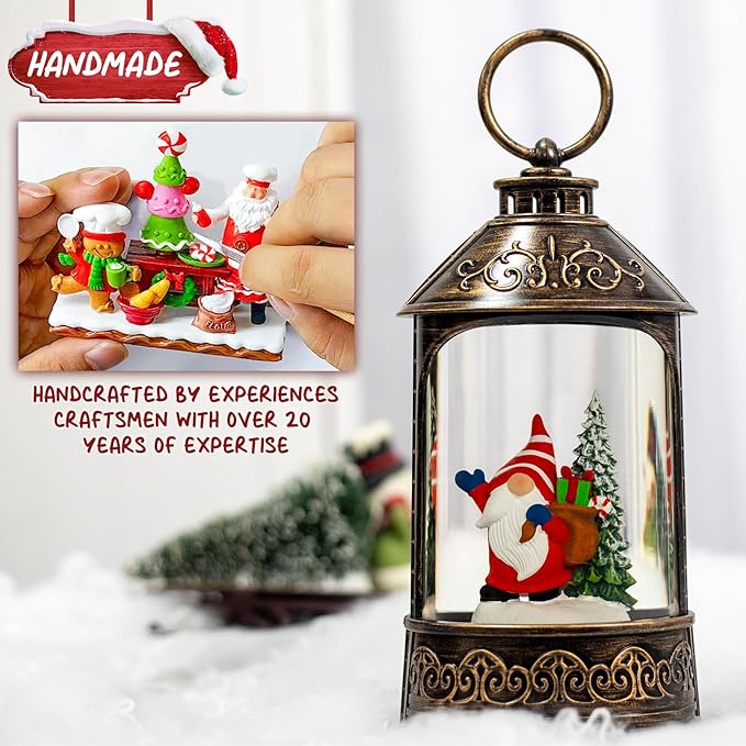 Christmas Snow Globe Lantern, Glitter Lighted Gnomes Snow Globe with Music,Musical Christmas Decorations USB and Battery Operated, Gnome Christmas Decor