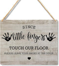 Wall Pediments Shoes Off Sign,Shoes Off Sign for Front Door,Since Little Fingers Touch Our Floor Door Sign,Shoes Off Hanging Welcome Sign for Front Door,6x12 Inches，Wood Grain-6