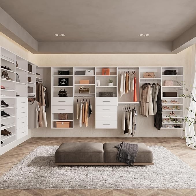 ROOMTEC Modular Closet System, 40" Wall-Mounted Closet Organizer with Hanging Rods, Wooden Tower for Walk-In Closets, Wardrobe Storage Kit, White