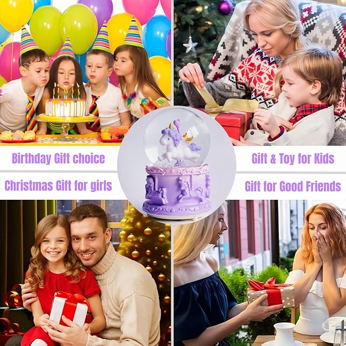 Unicorn Snow Globes,Kids Music Snowglobes with LED 7 Colors Lights,Automatic Snow Fall Effect,Home Decor for Children Room Essentials,Christmas or Birthday Gifts for 3-15 Year Old Girls