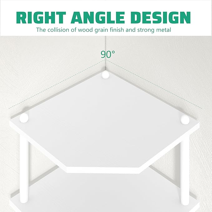 Desktop Corner Stand Shelf for Storage, 3 Tier Corner Shelf Organizer, White Shelves Rack for Small Spaces, Home Office, Kitchen, Bathroom