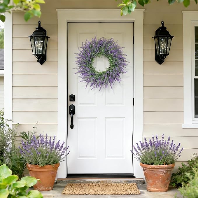 Summer Spring Wreaths for Front Door Artificial Lavender Wreath All Seasons Purple Lavender, Wreaths for Outdoor Indoor Wall Home Farmhouse Window Wedding Festival Decor