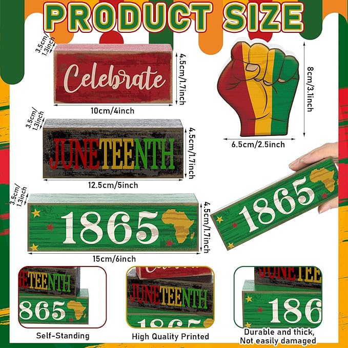 4 Pcs Juneteenth Table Decorations Juneteenth Tiered Tray Decor Rustic 1865 Freedom Wood Block Sign June 19th Table Centerpiece African American for Home Desktop Holiday Shelf Tabletop