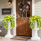 Artificial Hanging Flowers for Outdoors, 4 PCS UV Resistant Faux Plants Silk Realistic 150 Morning Glory Each Vines, Fake Plastic Floral for Garden Patio Spring Summer Decor, Yellow