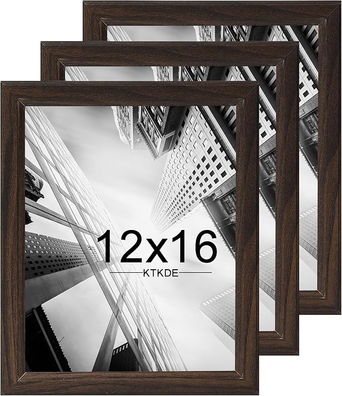 KTKDE 12x16 Picture Frame Set of 3,Walnut Wooden frames, Vertical & Horizontal Wall Hanging for Wall Display,Studio Gallery Photo Frame for Photos, Posters & Art Prints