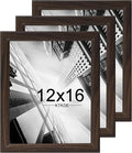 KTKDE 12x16 Picture Frame Set of 3,Walnut Wooden frames, Vertical & Horizontal Wall Hanging for Wall Display,Studio Gallery Photo Frame for Photos, Posters & Art Prints