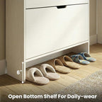 Shoe Cabinet for Entryway Slim, 3-Drawer Flip Hidden Shoe Storage for 21 Pairs, Narrow Tall Wooden Rack with Bottom Shelf & Fenced Top, White