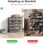 X-Large Shoe Storage Box, 15 Pack Clear Plastic Stackable Shoe Organizer for Closet, Interlocking Design Shoe Container Bins for Sneakers, Foldable Shoe Rack with Lids, Black