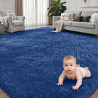 Fluffy 5x7 Area Rugs for Living Room Bedroom: Ultra Soft Shag Rug Non-Slip Non-Shedding Small Plush Bedside Rug Indoor Floor Carpets for Kids Room Playroom Entryway Nursery Dorms Home Decor Blue