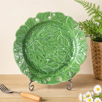 KAMMAK Ceramic Decorative Plate Set of 2, Porcelain Plates for Kitchen Dining Room Wine Cabinet Home Decor, Vintage Collector Plates with 2 Display Stand, Green Leaves (8-inch + 10-inch)