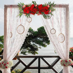 Artificial Peony Flower Swag, 29.6in Faux Eucalyptus Leaves Corner Rose Floral Swags, Artificial Mirror Flower Chair Back Flower Swags for Sheer Drapes, Wedding Chair, Arbor, Wedding(red)