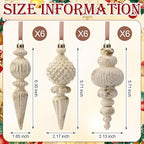 Yunlly 18 Pcs Neutral Christmas Ornaments Textured Christmas Tree Decor with Hanging Loop Modern Brown Hanging Ornaments Finial Shatterproof Decor for Xmas Vintage Rustic Farmhouse (Retro White)