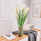 Green Ceramic Flower Vase for Pampas Grass, 8 inch Small Decorative Centerpiece Ribbed Vase for Dining Table, Office Desktop, Shelf Bookshelf, Mantel, Entryway, Bathroom, Countertop, Farmhouse, Gift