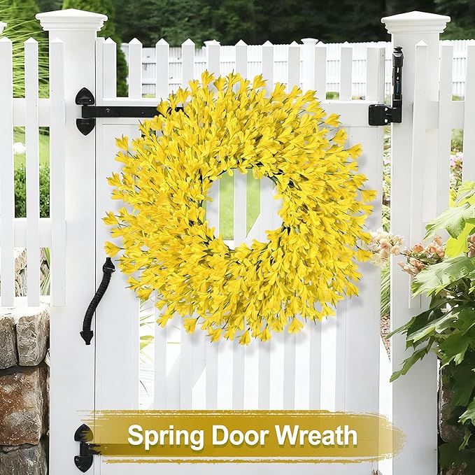 26 Inch Spring Wreaths for Front Door Large Easter Valentines Forsythia Floral Summer Spring Door Wreaths Outdoor All Season Spring Decorations for Home Porch Room Window Wall Farmhouse Decor (Yellow)