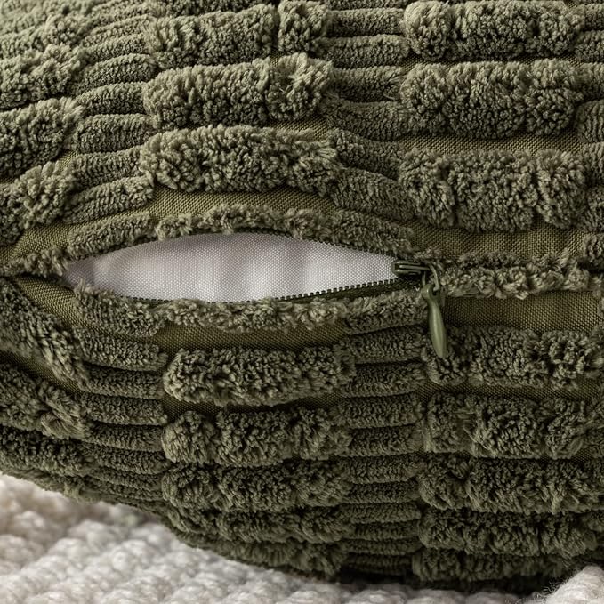 MIULEE Pack of 2 Spring Corduroy Decorative Throw Pillow Covers 18x18 Inch Soft Boho Striped Pillow Covers Modern Farmhouse Home Decor for Summer Sofa Living Room Couch Bed Olive Green