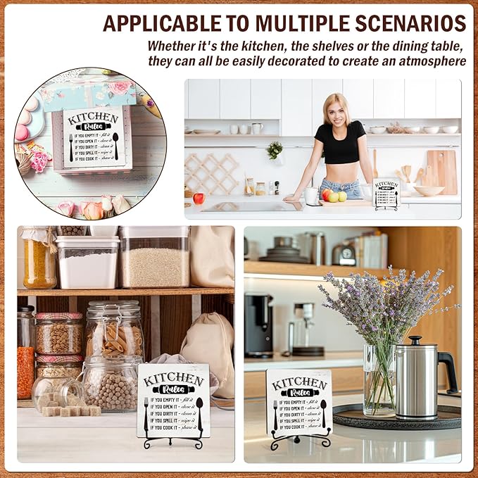 DETIHO Farmhouse Kitchen Signs, Kitchen Countertop Decor, Rustic Wooden Plaque with Iron Stand for Home Kitchen Tabletop Decor - G02