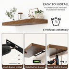 Venusmiles Floating Shelves for Wall, 40" W x 12" D x 2" H, 2 Pack of Long Wall Mounted Engineered Wood Shelves with Invisible Brackets for Living Room, Bedroom, Bathroom, Kitchen Decor, Brown