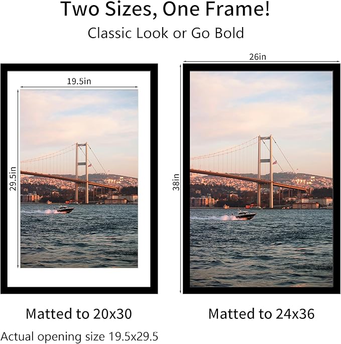 24x36 Picture Frame Black Set of 3, Display Pictures 20x30 with Mat or 24 x 36 Without Mat, Poster Frames 24x36 for Wall Hanging Horizontal and Vertical