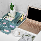 ISSEVE 8Pcs Nesting Silicone Drawer Organizer Trays, 4 Size Versatile Vanity Bathroom & Desk Drawer Organizer Set Storage Bins for Office,Kitchen,Nightstand,Green