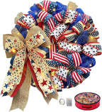 250th Anniversary Patriotic Wreaths for Front Door, 24 Inch Large 4th of July Decorations, Handcrafted Ribbon Burlap Bow, Red White and Blue Memorial Day Wreath with Lights & Storage Bag