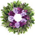 Summer Wreaths for Front Door, 24 Inch Summer Wreath Purple Floral with Hydrangea Ranunculus Flower Summer Door Wreaths for Porch Entryways Wall Window Farmhouse Party Home Seasonal Decor