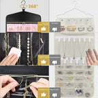CHICECO Travel Jewelry Holder Organizer,Hanging Jewelry Organizer Storage with Zippered Pockets for Cloest,Jewelry Holder for Earrings, Necklaces (Pink Black)
