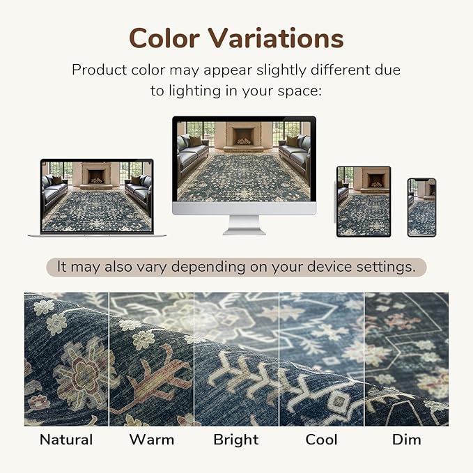Lessymo 8x10 Area Rugs for Living Room, Washable Rug for Bedroom Dining Home Office, Soft Non-Slip Rubber Vintage Black Brown Large Carpet, Boho Distressed Moody Farmhouse Decor