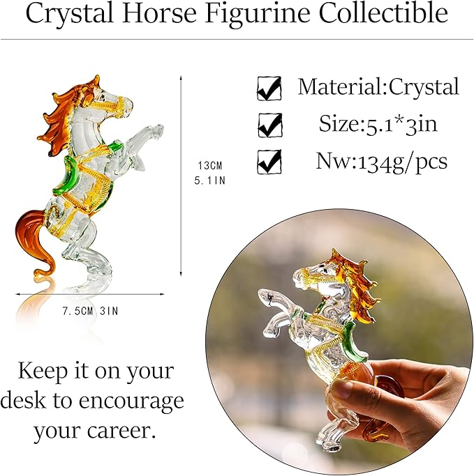 H&D HYALINE & DORA Crystal Standing Horse Figurine Collectible Glass Animal Statue Decoration Ornaments for Home Office Table