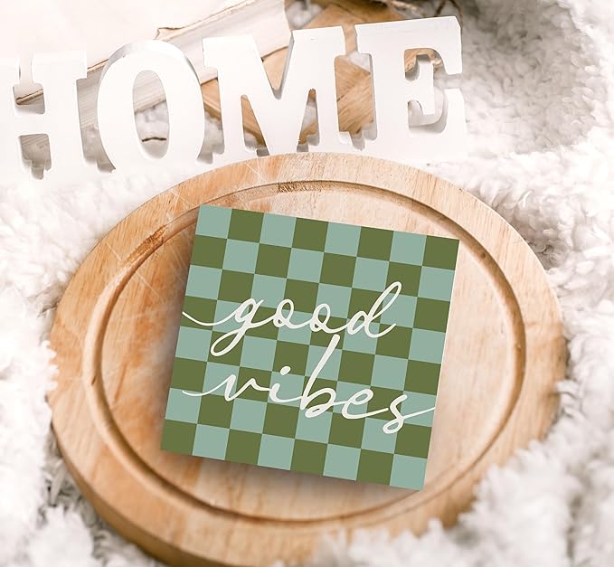 SRADMO Inspirational Wood Box Sign Desk Decor, Motivational Office Decor, Blue and Green Checkered Positive Theme Wooden Block Box Sign Decoration for Home Office Shelf Table Decorative Accessories