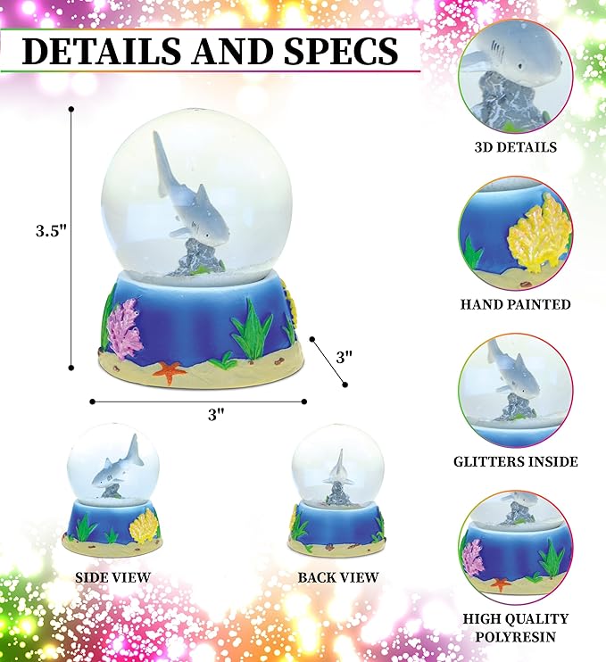Puzzled Great White Shark Snow Globe - Elegant Sparkly Water Globe with Sparkling Glitter Inside The Animal Snow Globe Figure, Collectible Shark Decor Snow Globe Figurines for Birthdays, Christmas
