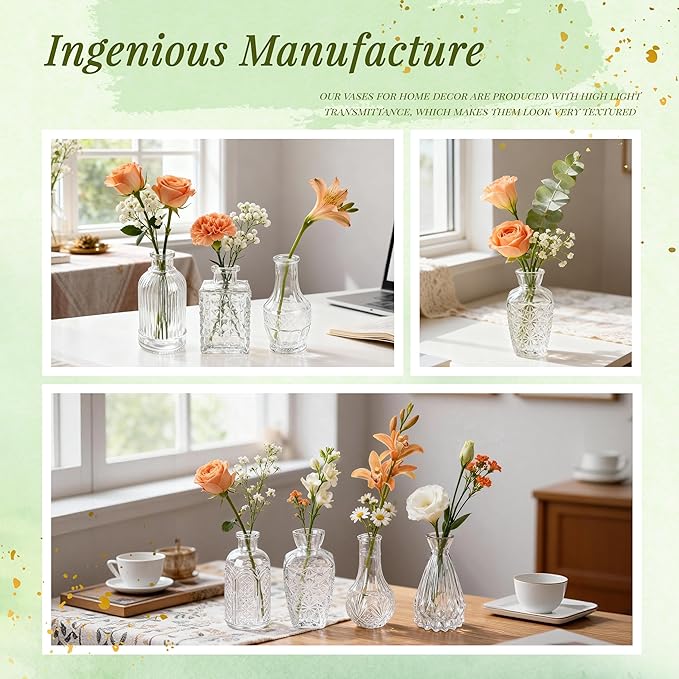 Der Rose Glass Bud Vases Set of 32 Small Clear Flower Vases for Rustic Wedding Centerpieces Table Decorations and Home Office Decor(Clear)