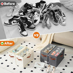 2 Pack Shoe Organizer for Closet, Foldable Shoe Storage Organizer with Adjustable Dividers and Clear Cover, Stackable Fabric Closet Shoe Organizer Storage Box Fits 16 Pairs, Gray