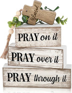 Moucuny 4 Pcs Christian Table Decor Wooden Cross Wooden Bible Verse Sign Inspirational Religious Christian Centerpiece Pray Block Signs Farmhouse Table Decoration for Mother's Day