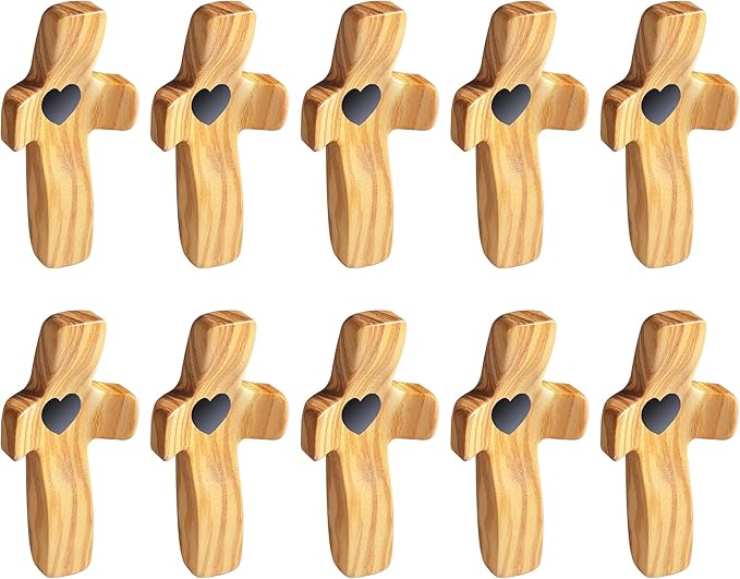 Olive Wooden Cross Fidget for Pocket Prayers Comfort Stress Relief Cross for Clutching, Clinging(Olive 10pcs)