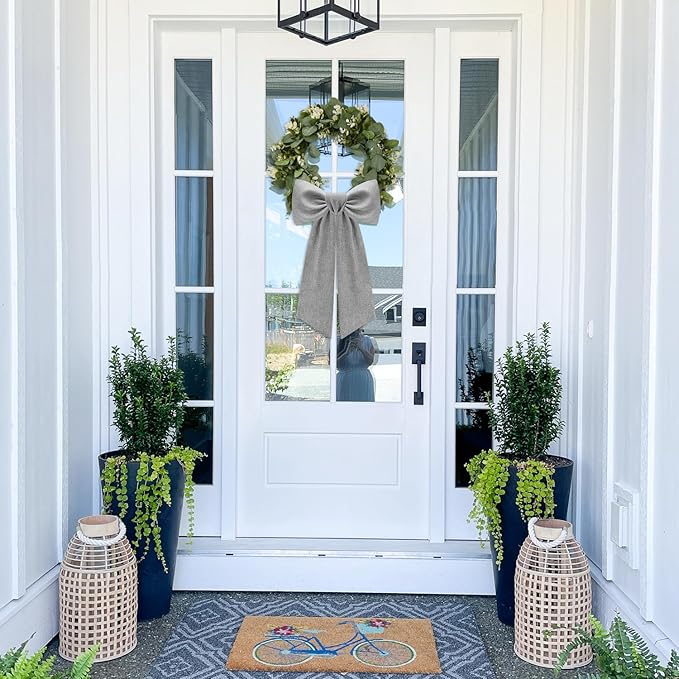 2 Pcs Grey Wreath Sash for Front Door Linen Wreath Ribbon Bow for Yard Porch Garland Home Decor