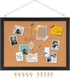 DOLLAR BOSS Cork Bulletin Board 1-Pack 16''X 12'' Double-Sided Cork Boards for Walls Wood Framed Corkboards, Small Pin Board for Home Kitchen Office Decorative Hanging 10 Pushpins, Black