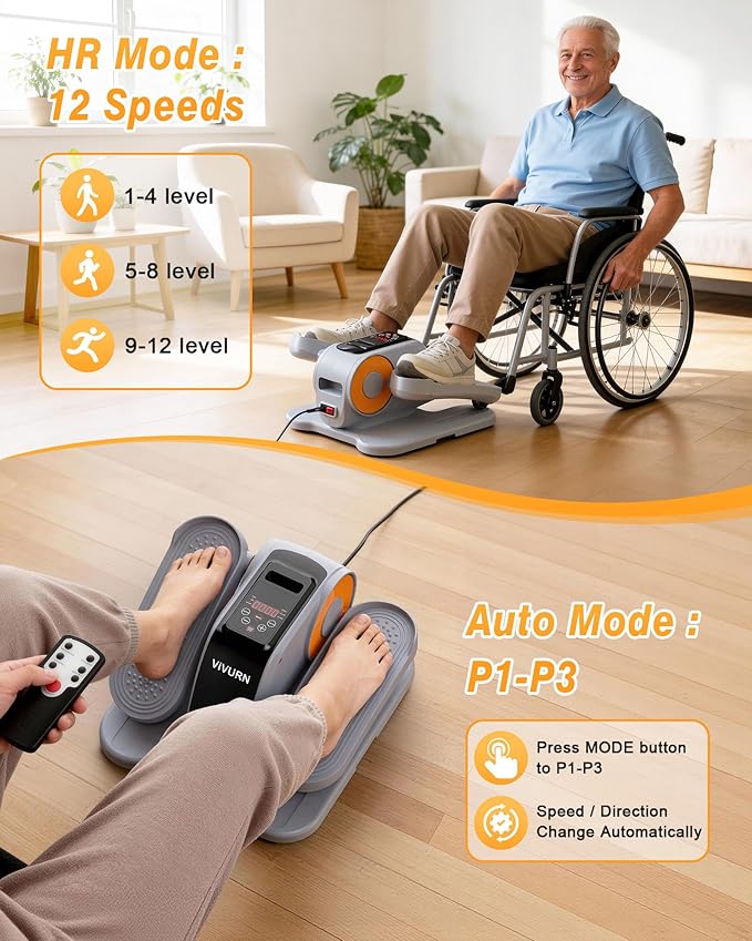 VIVURN-Upgraded Under Desk Elliptical, Leg Exerciser As Seen on TV, 12 Speeds Forward & Reverse Manual & Auto Mode, Electric Seated Pedal Exerciser with Non-Slip Mat, Quiet Operation for Home Office