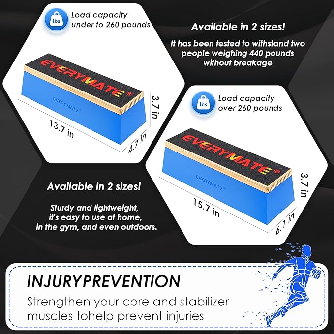EVERYMATE Squat Block Athletic Balance Trainer for Stretching, Fitness, and Physical Therapy, Improve Balance, Stability, and Athletic Performance, Home Gym and Personal Training Equipment