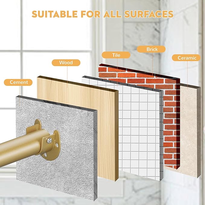 1.3 Inch Diameter Closet Rods for Hanging Clothes 17-75 Inch Adjustable, Metal Heavy Duty Closet Pole, Gold Closet Bar for Hanging Clothes, Suitable for Closet, Wardrobes, Bathroom, Windows