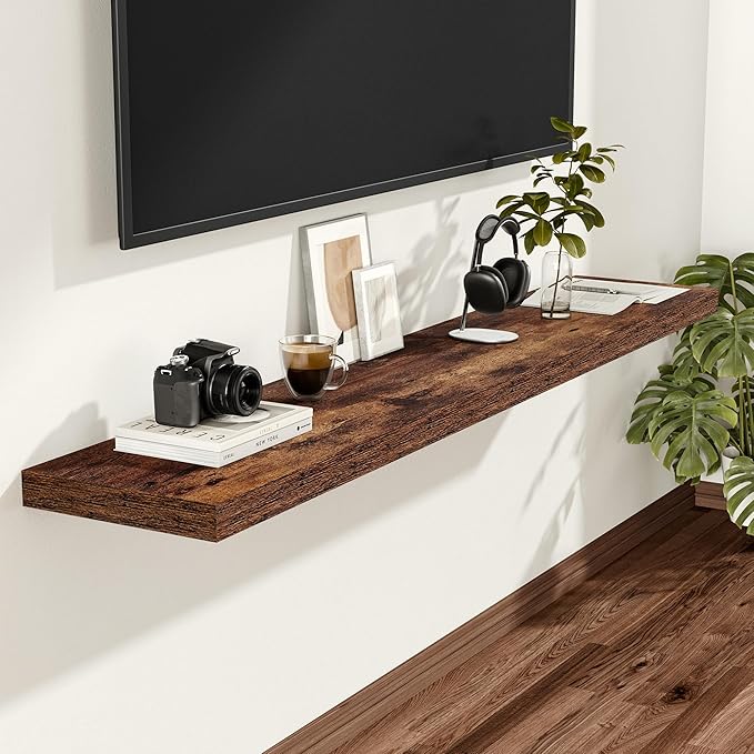 Vivelove 12 Inch Deep Floating Shelves for Wall, 48x12 Shelves with Invisible Brackets, for Living Room Bedroom, Farmhouse Rustic Shelves Home Decor, Set of 2, Rustic Brown